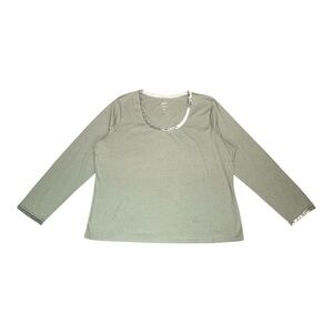 J.Jill Sage Green Long Sleeve T Shirt Velvet Trim Scoop Neck Tee Womens 2X